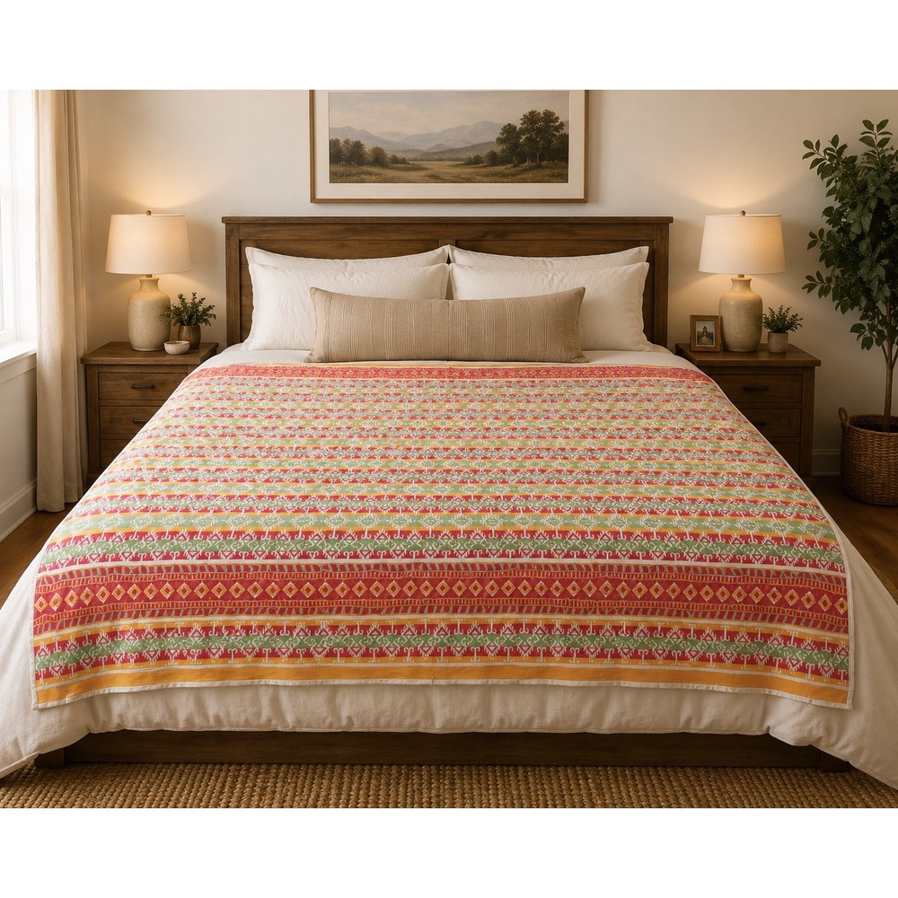 L.L. Bean Blanket Queen Multicolor Fair Southwestern Cotton Woven Portugal